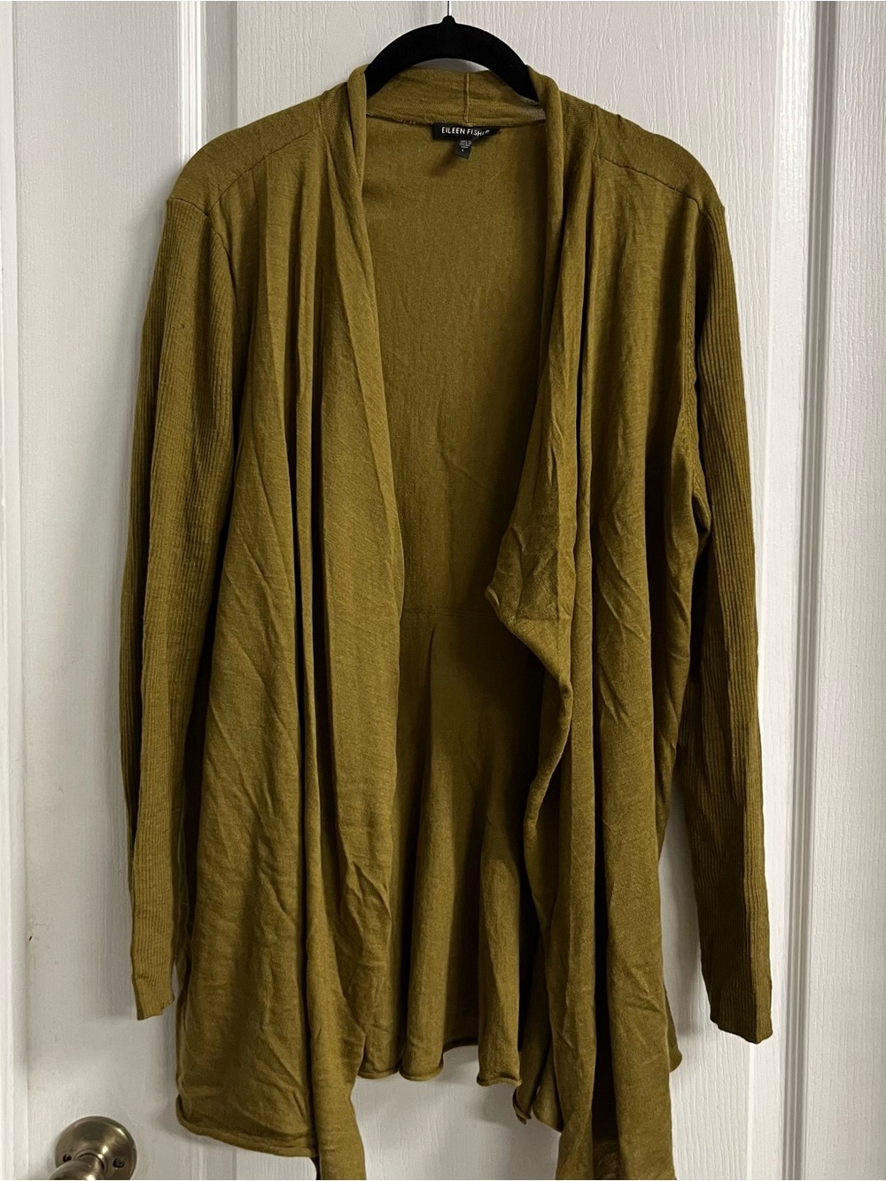 Eileen Fisher Olive Green Open-Front Draped Cardigan